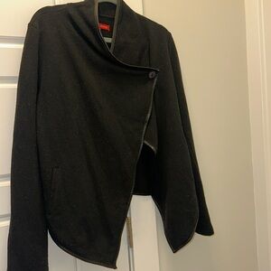 black faux leather trim cardigan
